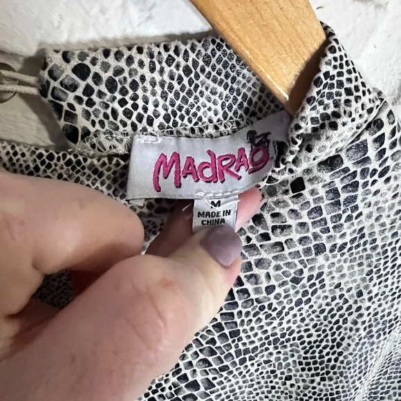 Madrag Vintage Black Cream Snake Skin Open Back Long Sleeve Dress, Size Medium - Picture 2 of 8